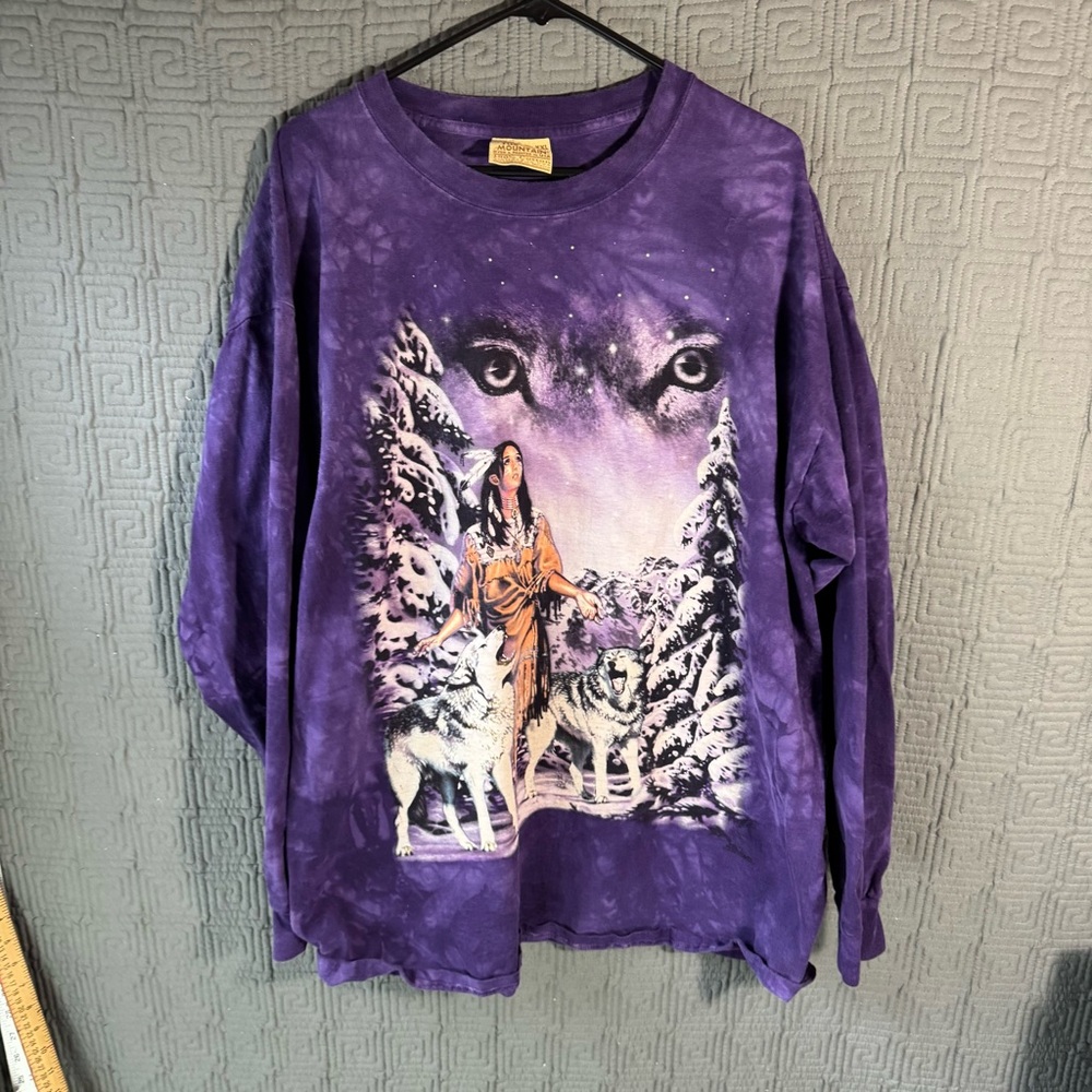 The Mountain T-Shirt Men’s XXL Purple Long Sleeve Vintage Native American USA - Picture 1 of 7
